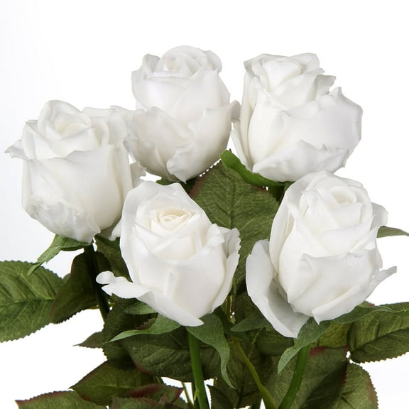 5 Pcs Artificial Roses Flowers 24" Real Touch Silk Roses Bouquet Long Stem Fake Roses for Flower Arrangements Home Party Wedding Table Centerpieces, White