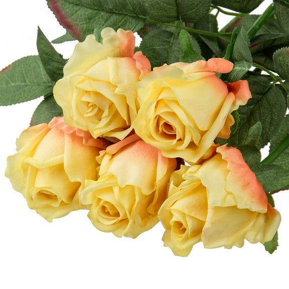5 Pcs Artificial Roses Flowers 24" Real Touch Silk Roses Bouquet Long Stem Fake Roses for Flower Arrangements Home Party Wedding Table Centerpieces, Yellow