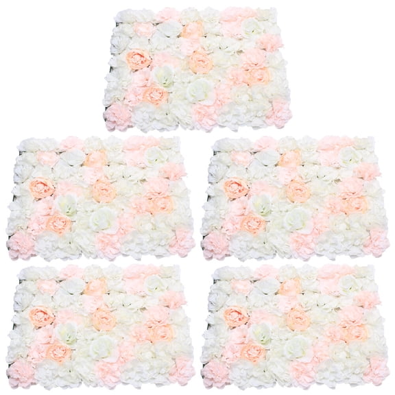 5 Pcs Artificial Silk Flower Wall Panel, 40 x 60cm Romantic Silk Rose Flower Backdrop Wall, Grid Silk Floral Wall For Home Party Wedding Christmas Festival Photo Backgdrop Decor (Pale Pinkish Gray)