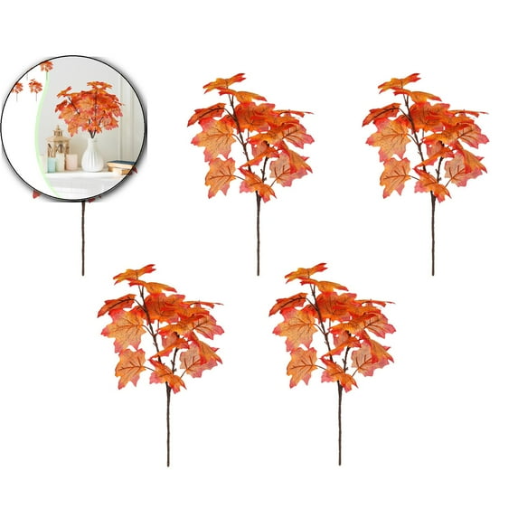 5 Pcs Artificial Silk Maple Leaves, Faux Fall Foliage Stems, Multicolor Wedding Bouquet Accents for Table Decor Use