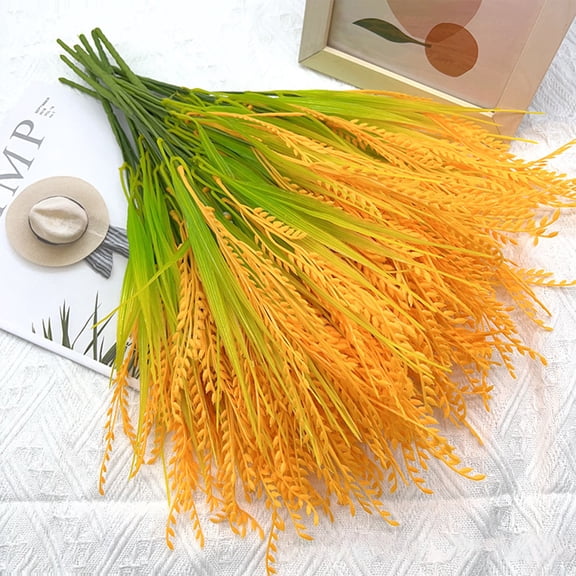 5 Pcs Artificial Wheat Stalks Faux Wheat Ears Decor - Simulation Wheat Bundle for Farmhouse Rustic Home Decor Centerpiece - Plastic Wheat Sheaf for Vase Filler Table Arrangement Shelf Decoration