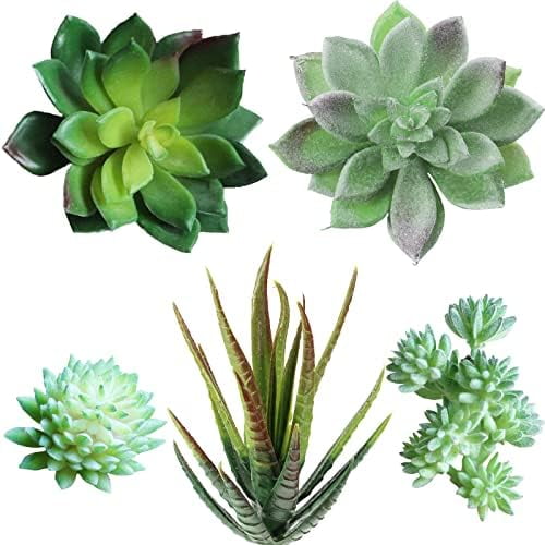 5 Pcs Assorted Artificial Succulents Plants Unpotted Small Green Cactus Echeveria Picks Fake Succulents Bulk for Succulent Garden Centerpiece Wreath Floral Arrangement Indoor Outdoor Home Dcor