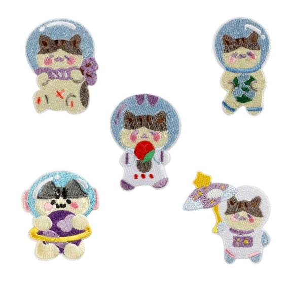5 Pcs Astronaut Iron on Patches Sew on Applique Patches Cats Embroidery Patches