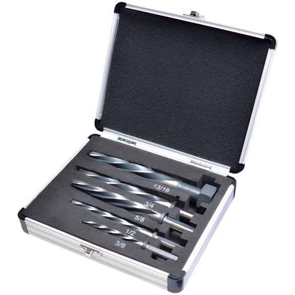 5 Pcs Automotive Reamer Drill Bit Set, HSS6542 Steel, Imperial Tapered Reamer, 5 Flutes Deburring, Smooth Enlarging, Aluminum Case, Professional Tool Kit