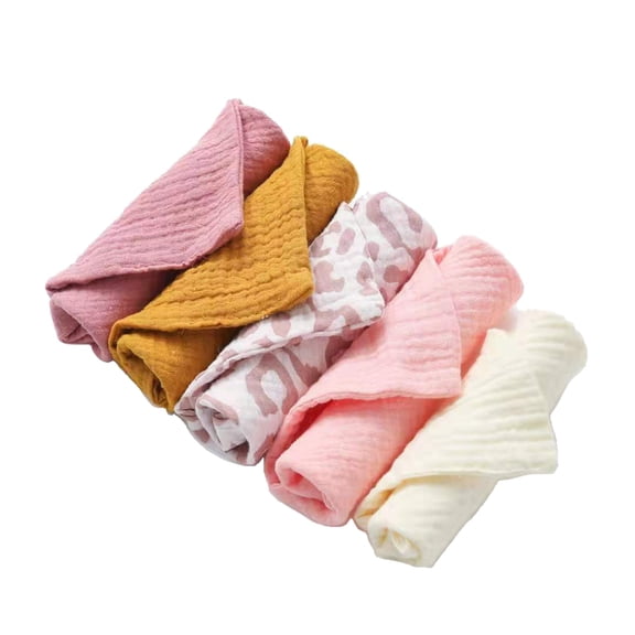 5 Pcs Baby Soft Cotton Square Towels Infant Wash Hand Face Wipes Washcloth Facecloth Handkerchief Muslin Cloth Feeding Bib Burp Cloth Saliva Towel for Newborn Infants Boys Girls Shower Gifts