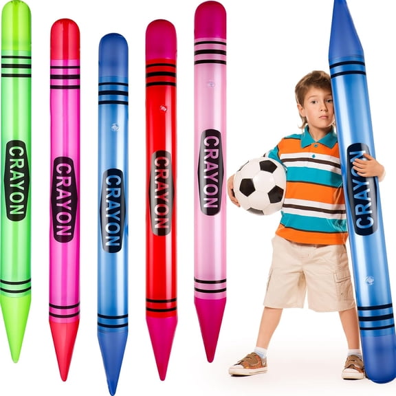 5 Pcs Back to School Decorations 43.3 Inch Tall Inflatable Crayons Balloons Neon Large Giant Blow up Crayons Set First Day of School Classroom Prop Birthday Party Favor, 5 Colors