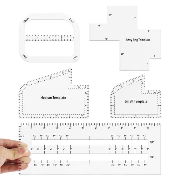 5 Pcs Bag Making Template Set for DIY Sewing Enthusiast Auxiliary Tool Including Zipper Pocket Boxed and Curved Bag 2 Sizes of Handbag Template