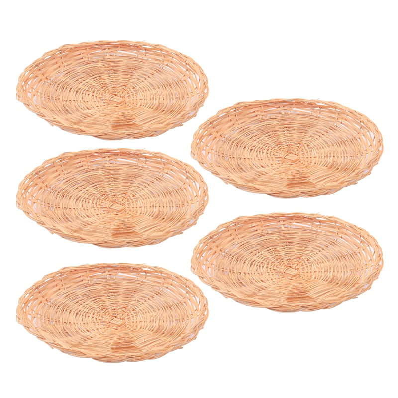 5 Pcs Bamboo Paper Plate Holder 10 Inch Round Woven Plate Holder, Reusable Paper Plate Holders
