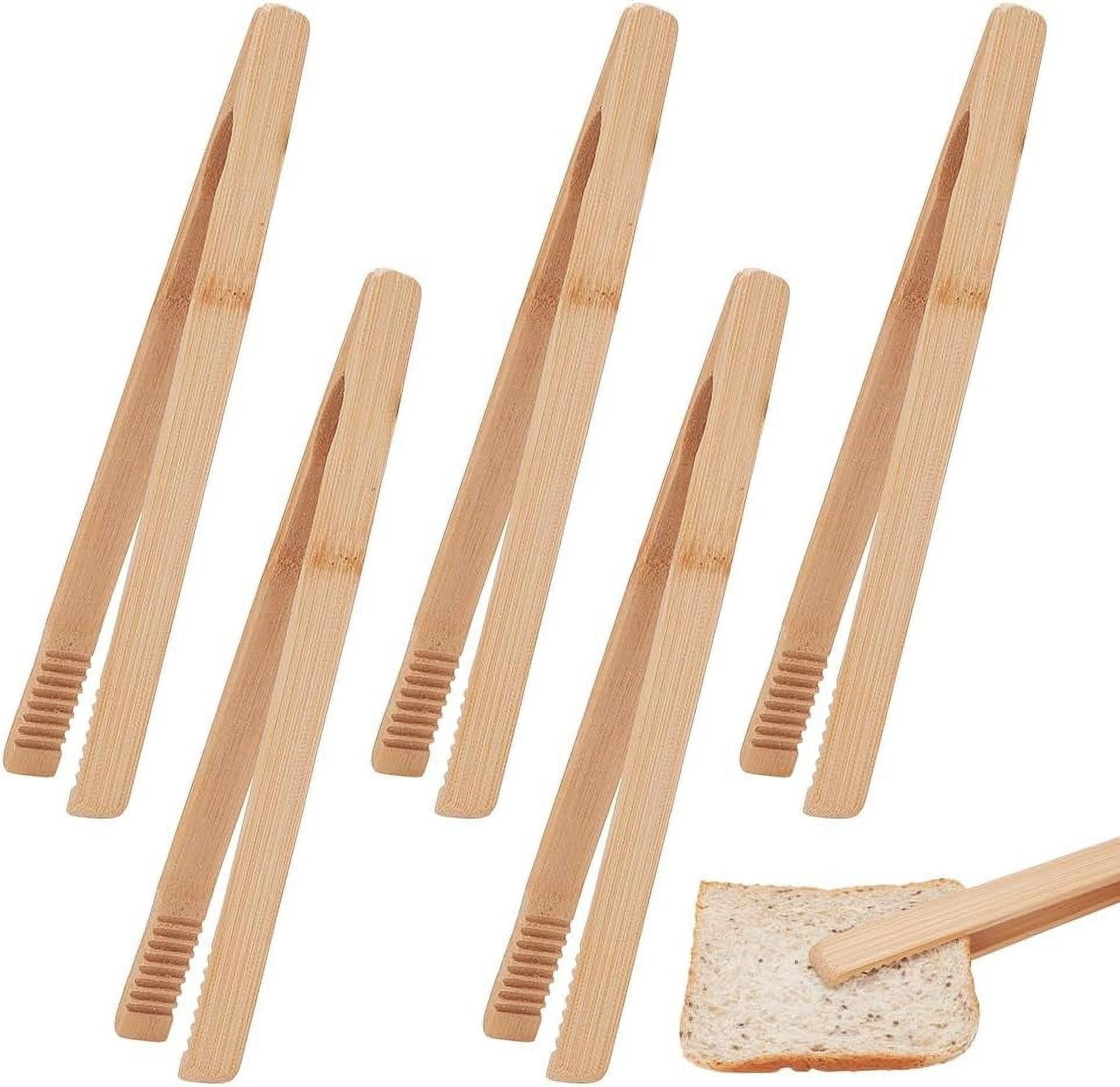 5 Pcs Bamboo Toaster Kitchen Tongs 10 Inch Cooking Tongs Cooking ...