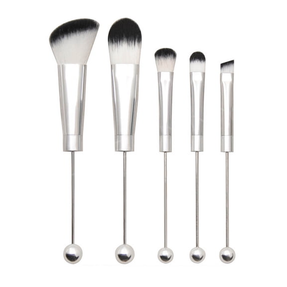 5 Pcs Beaded Makeup Brush Set Metal Handle Soft Bristles Makeup Brush for Powder Concealer Eyeshadow