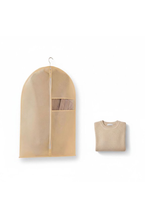 5 Pcs Beige Garment Bags for Hanging Clothes, 23.6 x 31.5 in / 60 x 80 cm, Suit Bags Closet Storage with Clear Window, Space Saving, Dustproof