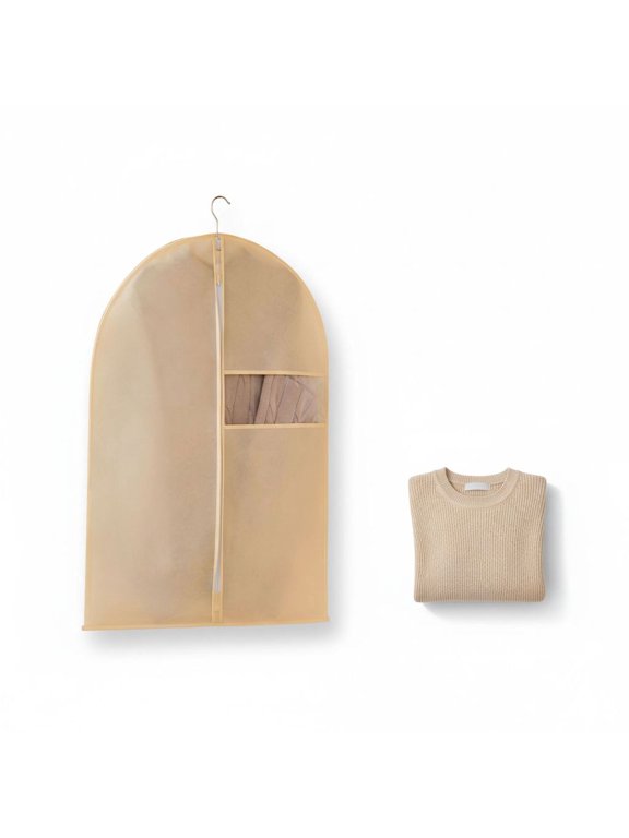 5 Pcs Beige Garment Bags for Hanging Clothes, 23.6 x 31.5 in / 60 x 80 cm, Suit Bags Closet Storage with Clear Window, Space Saving, Dustproof