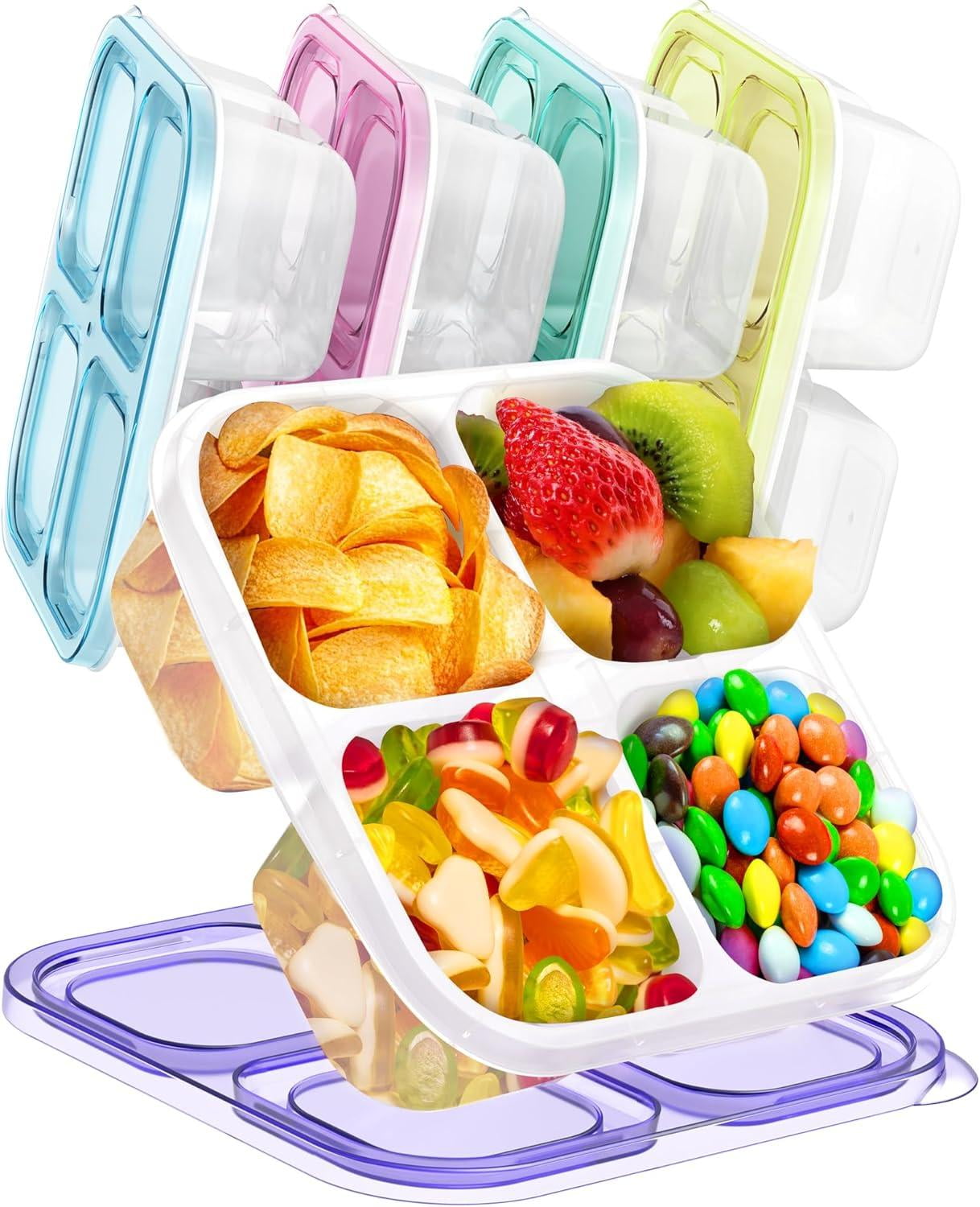 5 Pcs Bento Snack Containers, Reusable 4 Compartment Divided Food ...