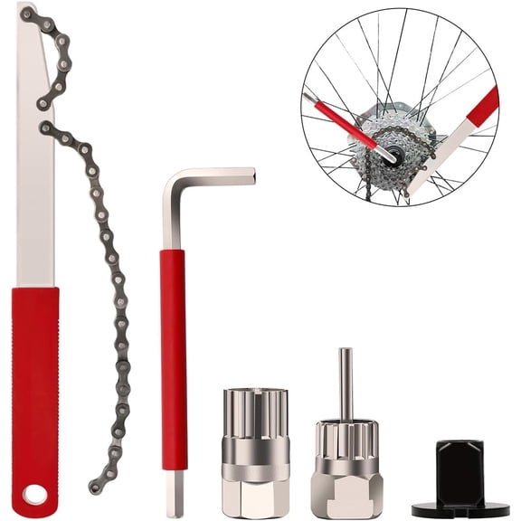 5 Pcs Bike Cassette Removal Tool with Chain Whip and Auxiliary Wrench Bicycle Sprocket Removal Tool Bicycle Cassette Lock Ring Extractor Freewheel Remover Wrench Sprocket Remover