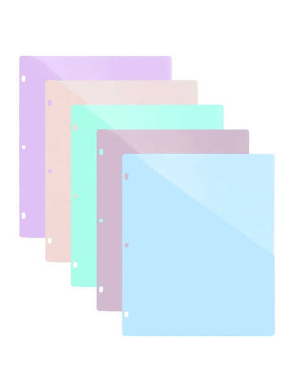 5 Pcs Binder Pockets 3 Hole Punch, Translucent Document, Folders Binder Divider, Paper Folders with Pockets, Slash File Jacket for Office, 11.1x9.02 inch