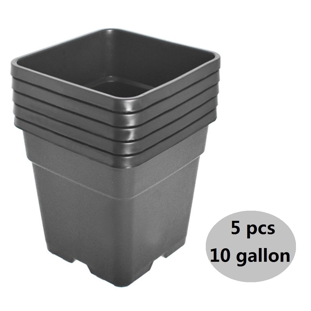 5-Pcs Black 10 Gallon Square Seedling Pots Plastic Plant Pots Seedling ...