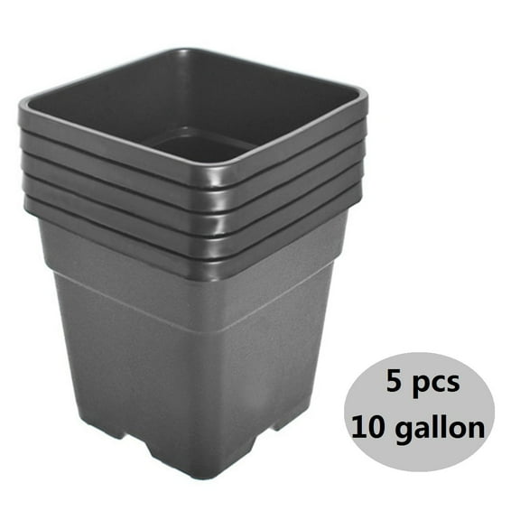 5-Pcs Black 10 Gallon Square Seedling Pots Plastic Plant Pots Seedling Cups Nursery Pots Plant Containers