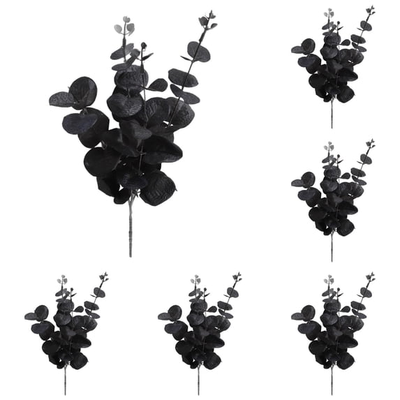 5 Pcs Black Artificial Flowers Black Eucalyptus Stems Decor | Black Eucalyptus Flowers Faux Eucalyptuses Leaves Branches for Halloween Home Farmhouse Party Table Centerpieces Decoration