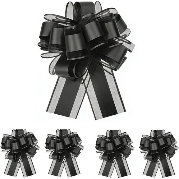 5 Pcs Black Bows, Black Bows for Gift Wrapping, Large Bows Decoration, Wedding Car Ribbon Pull Bow for Valentine's Day Birthday Flower Baskets Gift Boxes Christmas Tree