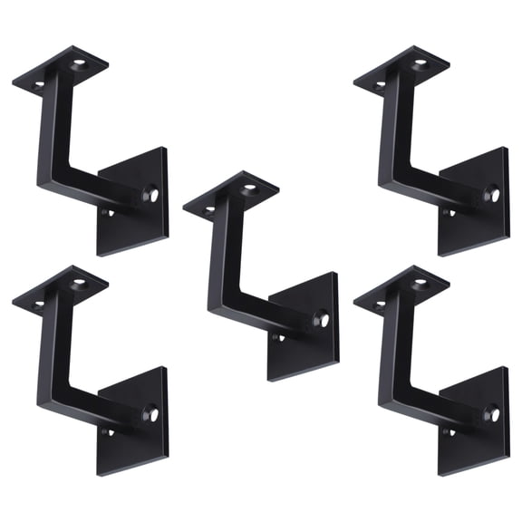 5 Pcs Black Handrail Brackets, Square Hand Rail Bracket with Screws, Heavy Duty Matte Black Finish