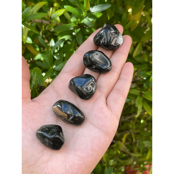 5 Pcs Black Onyx Tumbled Stones, Polished Natural Black Onyx Gemstone, Black Onyx Healing Crystals (Black Onyx)