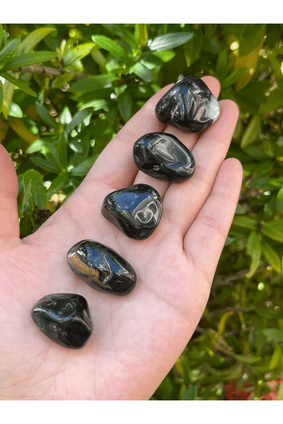 5 Pcs Black Onyx Tumbled Stones, Polished Natural Black Onyx Gemstone, Black Onyx Healing Crystals (Black Onyx)
