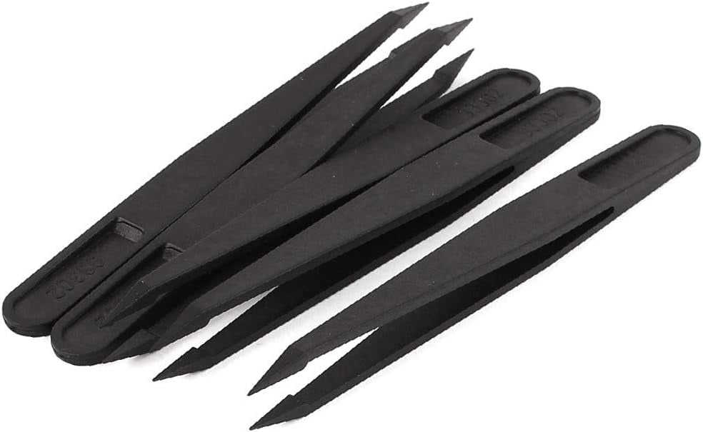 Uxcell 2-Pack Black Anti-Static ESD Tweezers - 115mm Long, Curved Plastic Tips For Electronics