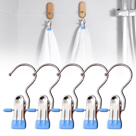 5 Pcs Blue Stainless Steel Boot Hanger Clips, Portable Laundry Hanging Hooks for Socks, Pants, Hats, Towels, Handbags, Closet and Travel Use
