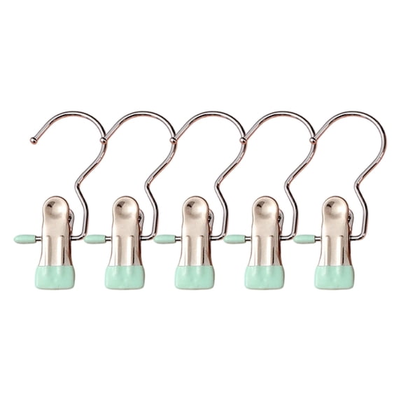 5 Pcs Boot Hangers Clips, Laundry Hooks with Clips, Swivel Hook Storage Clamps, Heavy Duty Clothes Pins, Bulk Hanging Metal Clamp for Closet Travel Pants Socks Handbags, Light Green