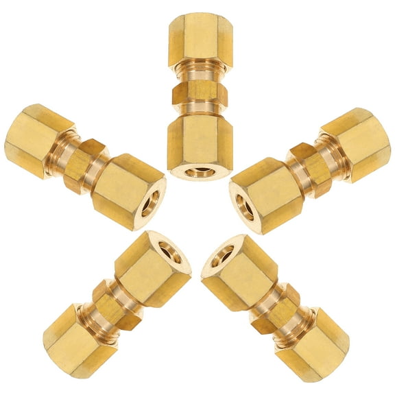 5 Pcs Brass Compression Fitting Tube Connector Fitting Compression Tube Union 1/4 Compression Fitting Hose Pipe Golden