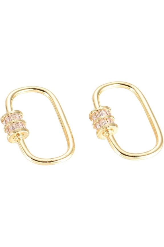 5 Pcs Brass Micro Pave Cubic Zirconia Screw Locking Charms Golden Color Oval Shape Rhinestone Link Charms Loose Connector Pendants for DIY Jewelry Keychain Making
