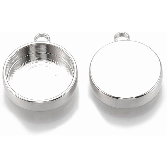 5 Pcs Brass Pendant Cabochon Settings Plain Edge Bezel Cups Flat Round Real Platinum Plated DIY