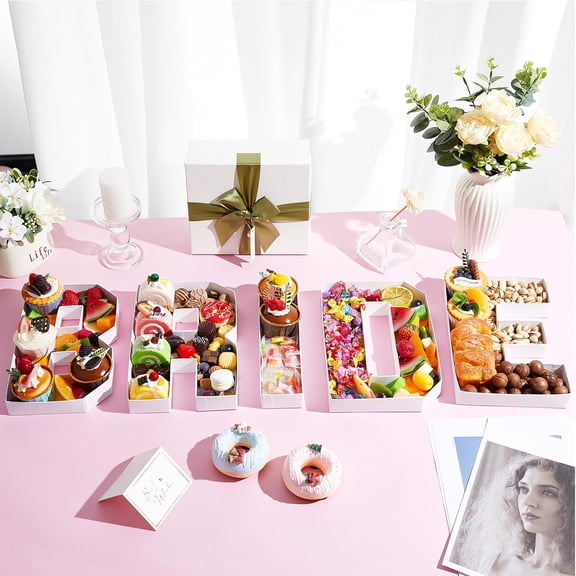 5 Pcs Bride Charcuterie Letters Fillable Charcuterie Board Box Letter, Baby or Wedding Bridal Shower Food Trays Decorations Cardboard Letters for Food Display, 10 x 8.27 x 1.18 Inch