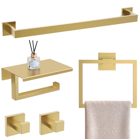5 Pcs Brushed Gold Bathroom Hardware Accessory Set Wall Mounted
