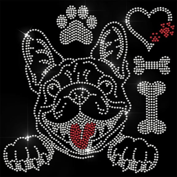 5 Pcs Bulldog Pattern Iron on Rhinestones Transfer Paw Print Bling Clothing Repair Applique Heat Transfer Patches Creative Craft