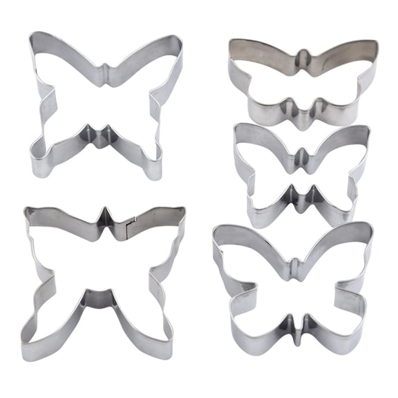 5 Pcs Butterfly Cutter Set,Cute Metal Butterfly Cookie Cutters,Butterfly Cookie Cutter,Butterfly Fondant Biscui Cutters,Butterfly Shapes Baking Tool For Homemaking Cookie,Biscuits,Dough,Silver