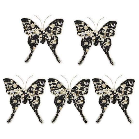 5 Pcs Butterfly Sequin Patches Black Butterfly Glitter Paillette Cloth Patch Butterfly Gauze Embroidery Applique Butterfly Sew on Applique Metallic