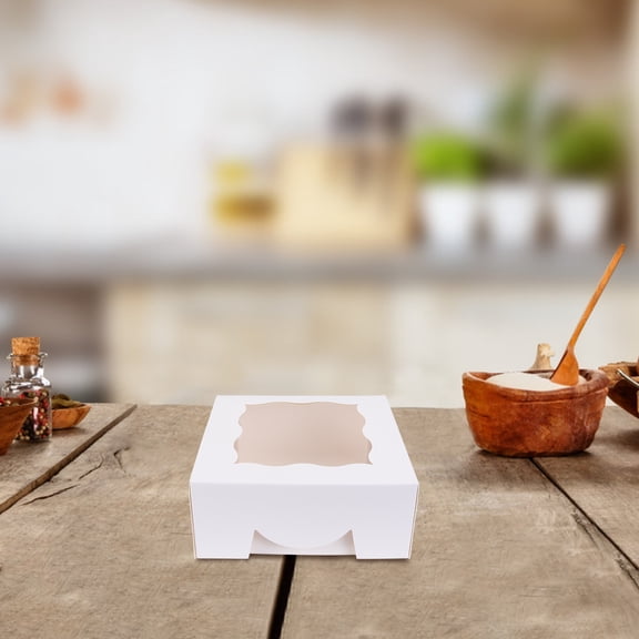 Pack of 5 White Paper Cake Boxes for Mini Donuts, Cookies, and Treats - Disposable Party Favor Biscuit Containers