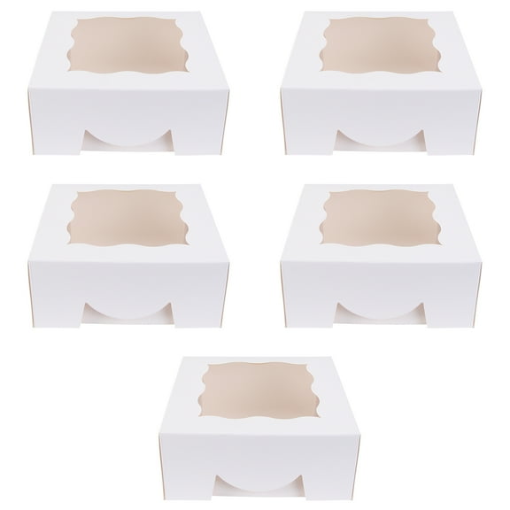 Set of 5 White Paper Cake Boxes, Mini Donut and Cookie Treat Containers, Disposable Biscuit Boxes for Party Favors