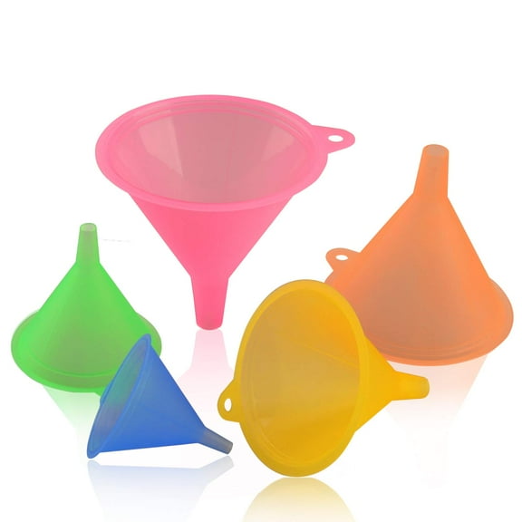5 Pcs Candy Colors Plastic Funnel Set for Quick and Clean Transferring Kitchen Liquid Spices Powder Cosmetic Lotion Essential Oils Food Grade 5 Different Sizes Kitchen Funnel Set