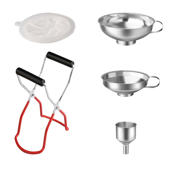 5 Pcs Canning Supply Kit, Including Jar Lifter with Anti-Scald Grip, 3 Sizes Stainless Steel Funnels, Food Filter Screen, Pickle Tool Set for Regular and Wide Mouth Jars