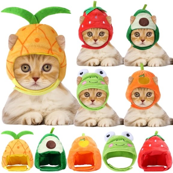5 Pcs Cat Adorable Costume Bunny Hat with Ears Funny Mane Cat Hat for Pets and Small Dogs Kitten Puppy Party Costume Accessory Headwear(Lion, Frog, Rabbit, Sunflower, Banana)