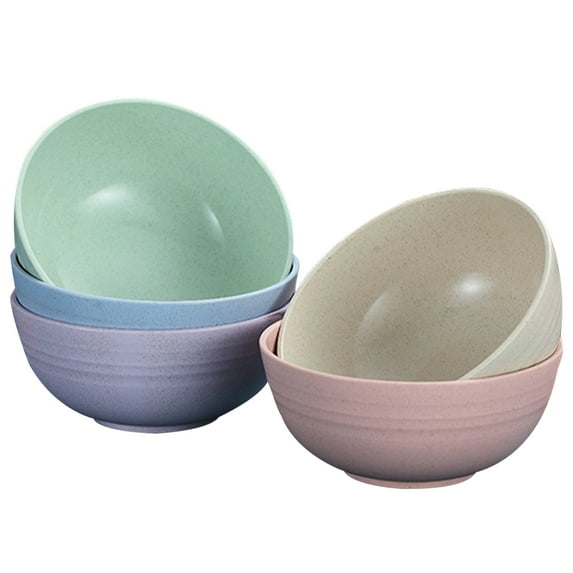 Raindrops Set of 5 Large Wheat Straw Bowls, Lightweight and Unbreakable Dinnerware in Assorted Colors for Everyday Home Use