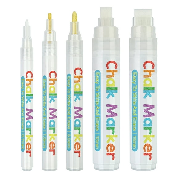 5 Pcs Chalk Marker Water-Based Chalk Pen White Liquid Chalkmarker for Window Glass