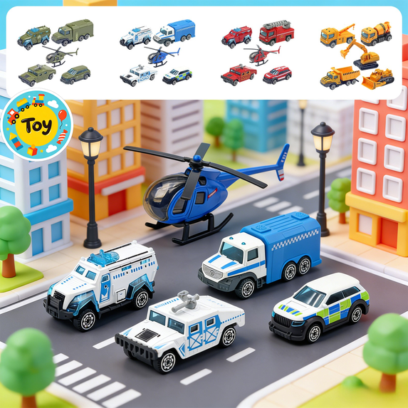 Fire Engine With Tank 5 Pcs Children Alloy Toy Car Set Engineering Vehicle, Simulation ...