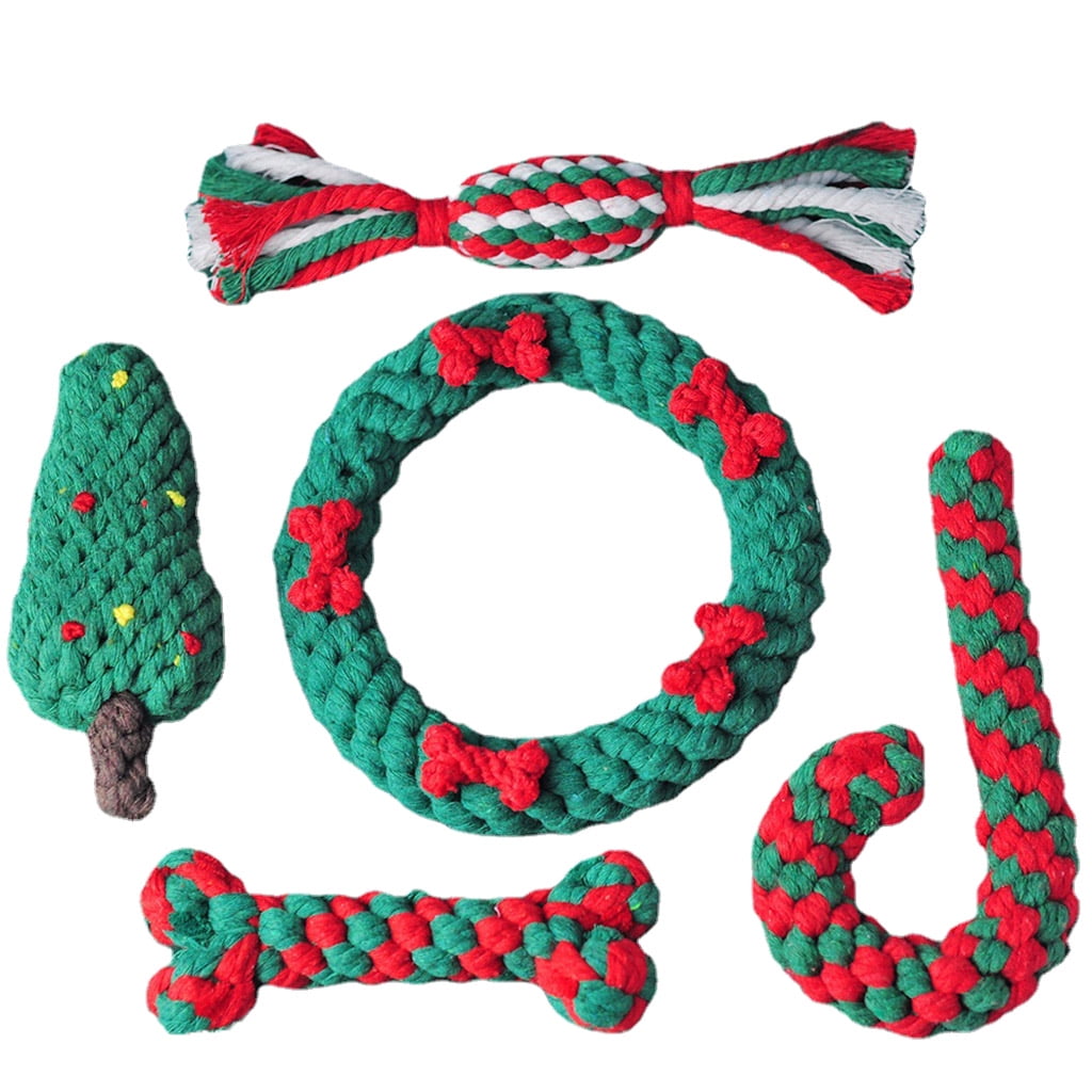 5 Pcs Christmas Theme Dog Chew Toy Rope Body Interactive for Puppy Breed Reducing Bore Dog Chew for Puppy Home Gift