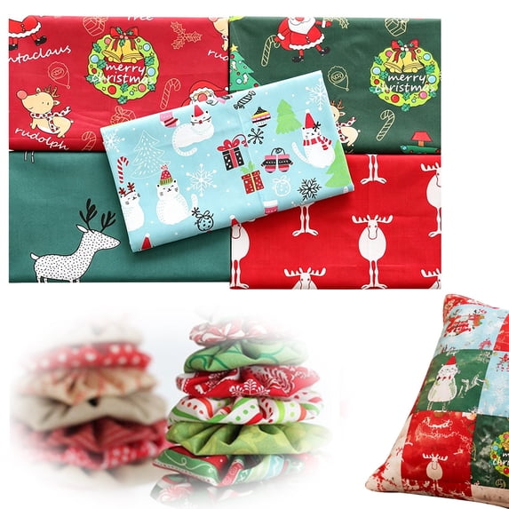 5 Pcs Christmas Fabric Squares, 9.84 inch Christmas Fat Quarters Fabric Bundles, Festive Precut Quilting Fabric, Holiday Themed Patchwork Cloth, Xmas Print Sewing Fabric, Winter DIY Craft Fabric