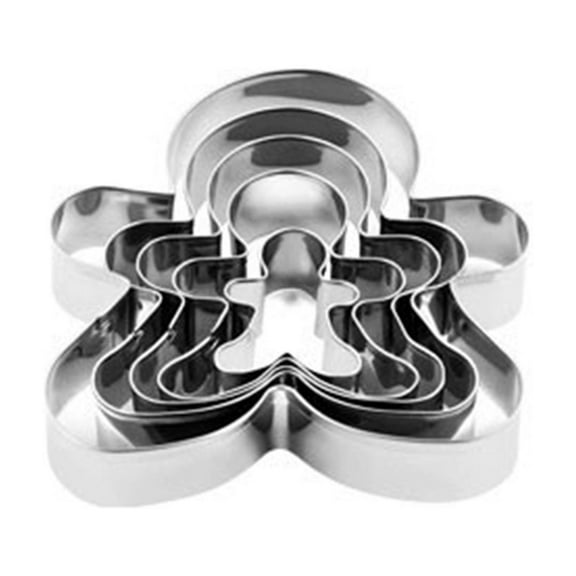 5 Pcs Christmas Gingerbread Man Cookie Cutters, Stainless Steel Biscuit Mold Set, Different Sizes Baking Tool for Holiday, One Size, Silver