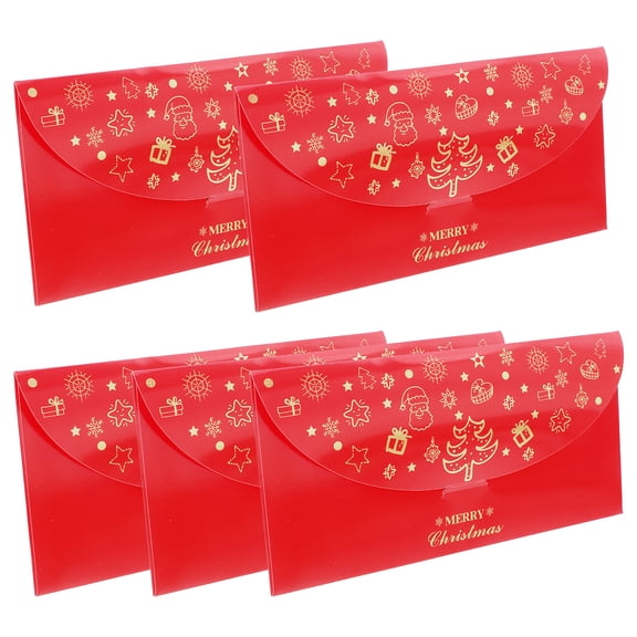 FELTECHELECTR Lucky Money Envelopes Christmas Holiday Design 5 Pieces Festive Red Packet Set