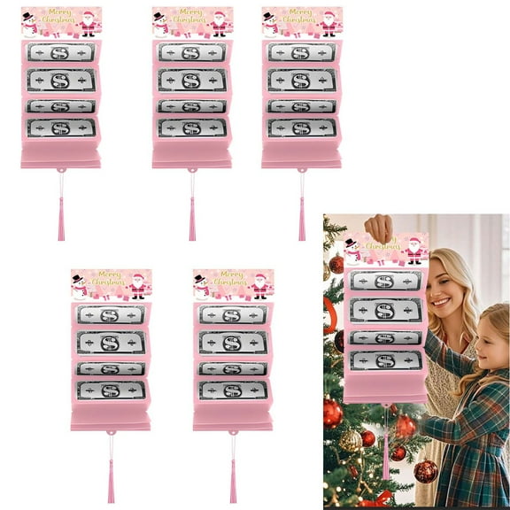 5 Pcs Christmas Money & Gifts Holders, Christmas Money Card, Santa Claus Greeting Cards, Christmas Surprise Gift for Family Friends, Christmas Cash Card, Money Holders with 10 Envelopes Cards, Pink